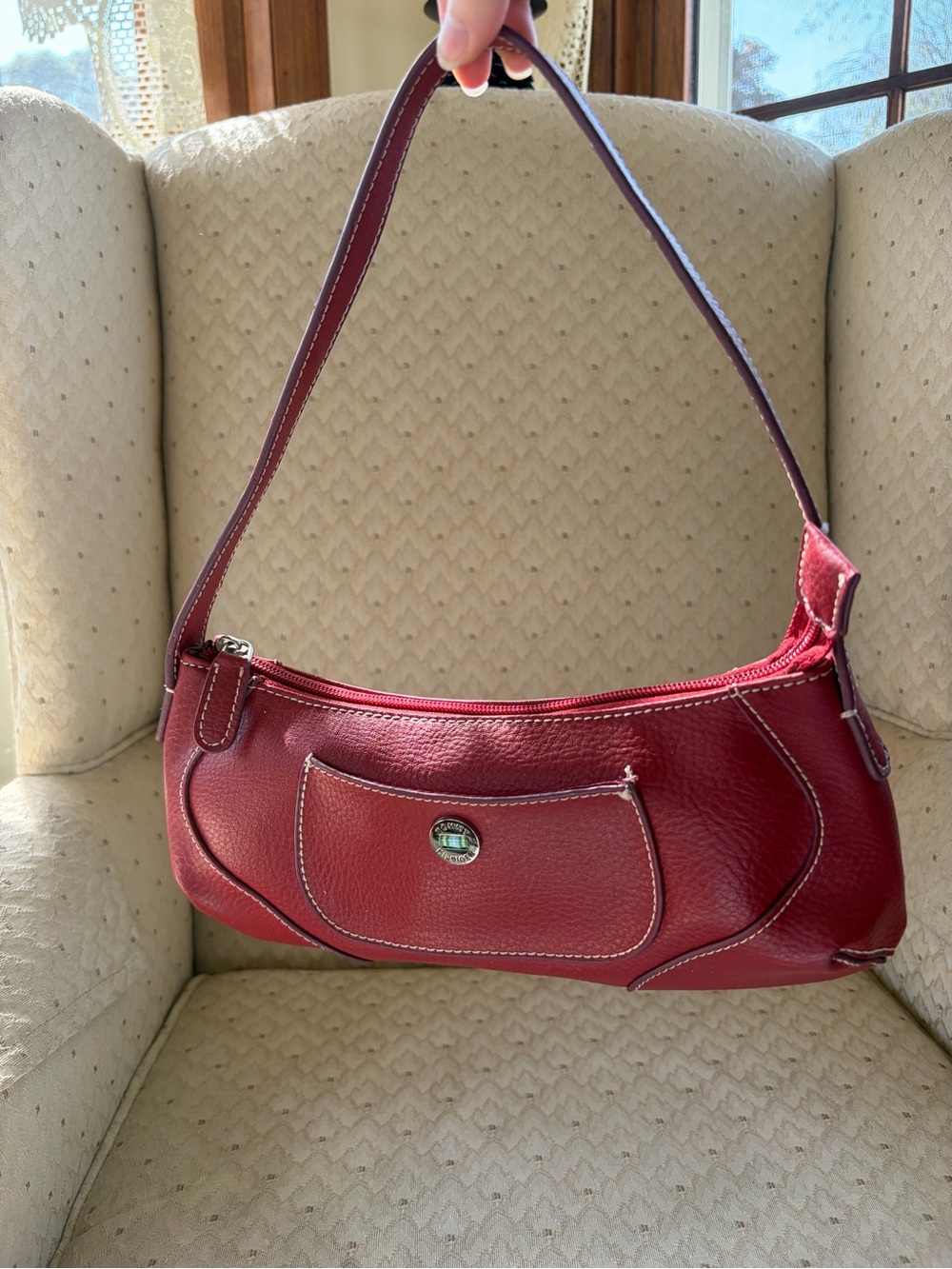 Red/Pink Leather Shoulder Bag Clutch Tommy Hilfiger Zip Closure Preppy Y2K
